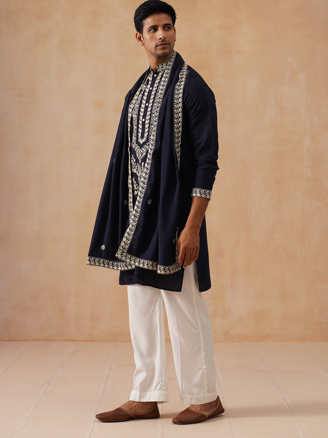 Silk Blend Embroidered Kurta Pyjama Set