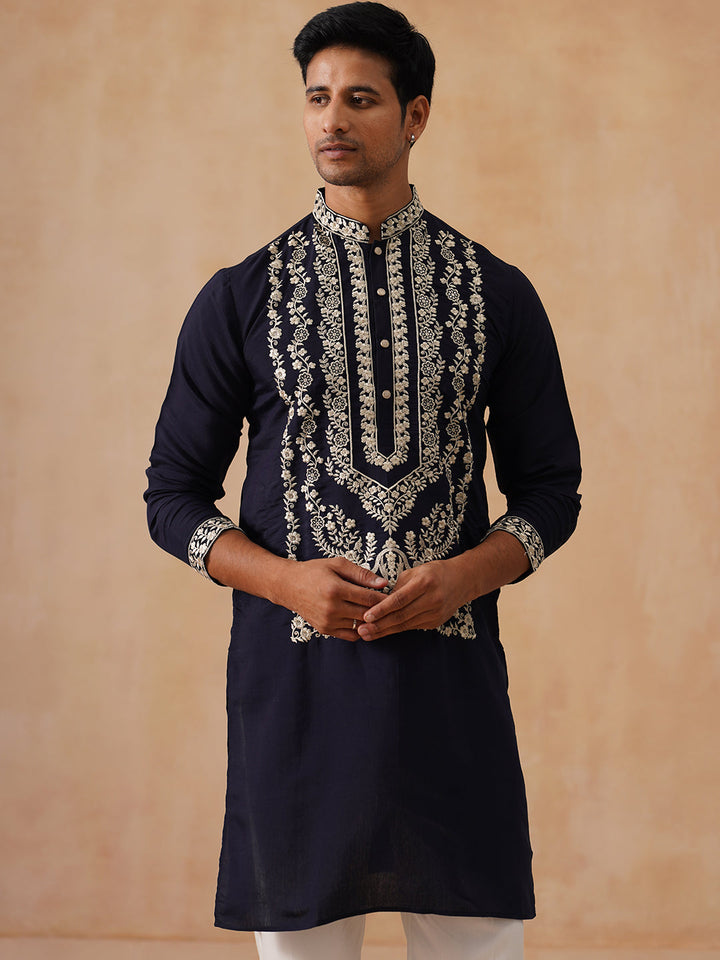 Silk Blend Embroidered Kurta Pyjama Set
