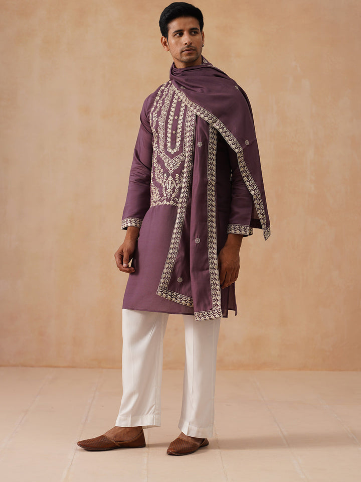 Silk Blend Embroidered Kurta Pyjama Set
