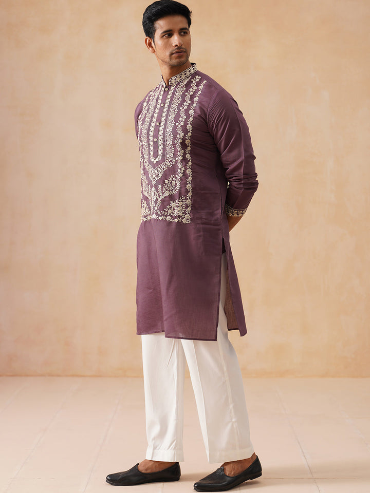 Silk Blend Embroidered Kurta Pyjama Set