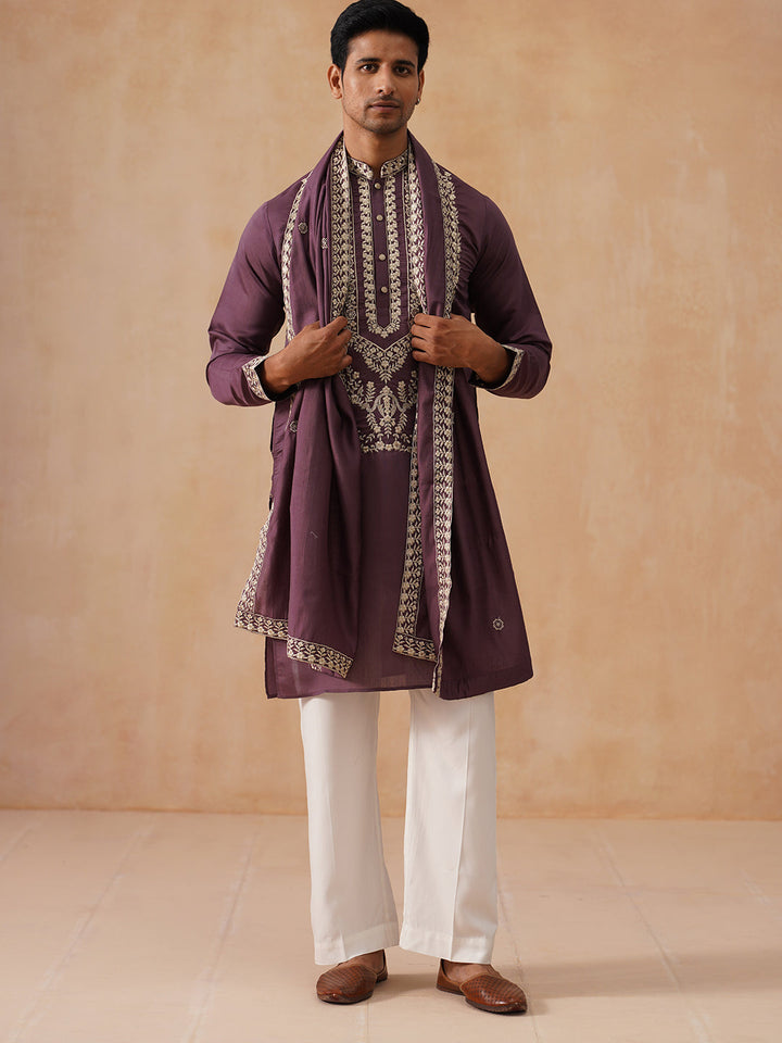 Silk Blend Embroidered Kurta Pyjama Set