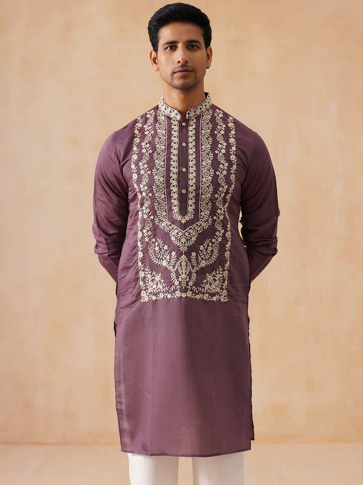 Silk Blend Embroidered Kurta Pyjama Set