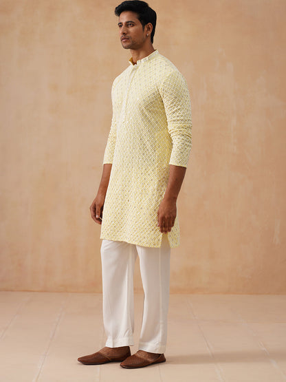 Men'S Chikankari Embroidered And Sequence Kurta With Pyjama.