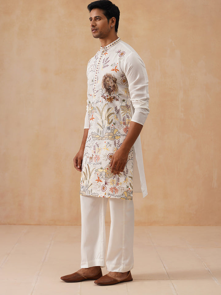 Floral Embroidered And Sequins Kurta Set