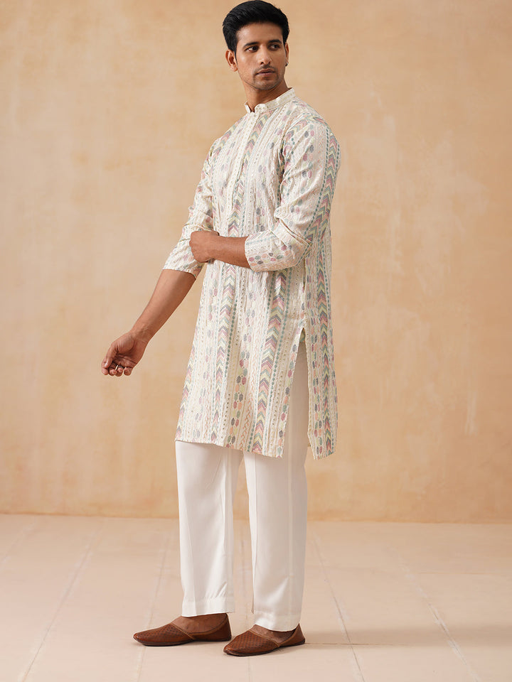 Embroidered And Sequins Kurta Pyjama Set For Men