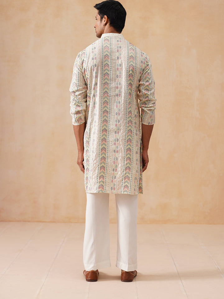 Embroidered And Sequins Kurta Pyjama Set For Men