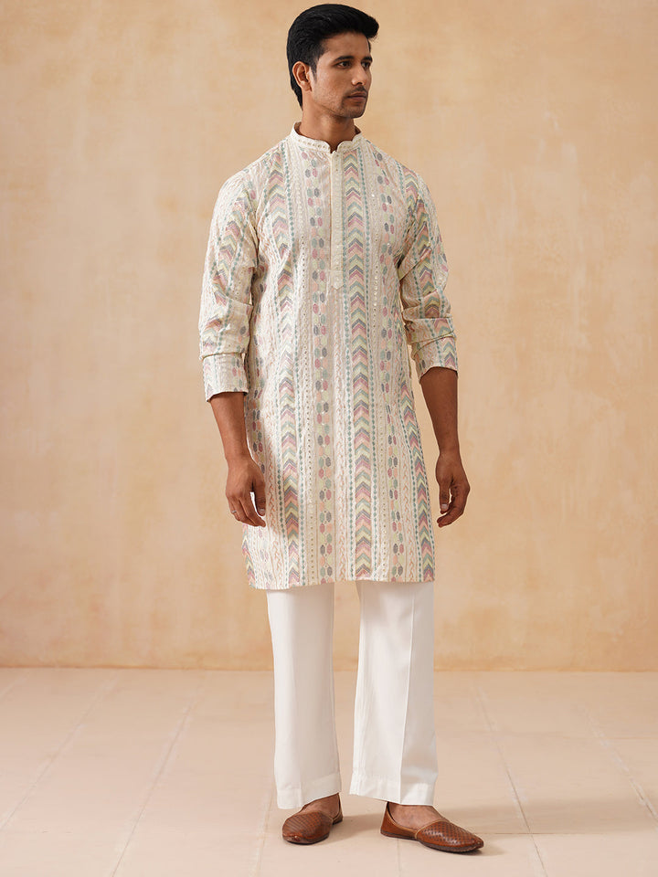 Embroidered And Sequins Kurta Pyjama Set For Men