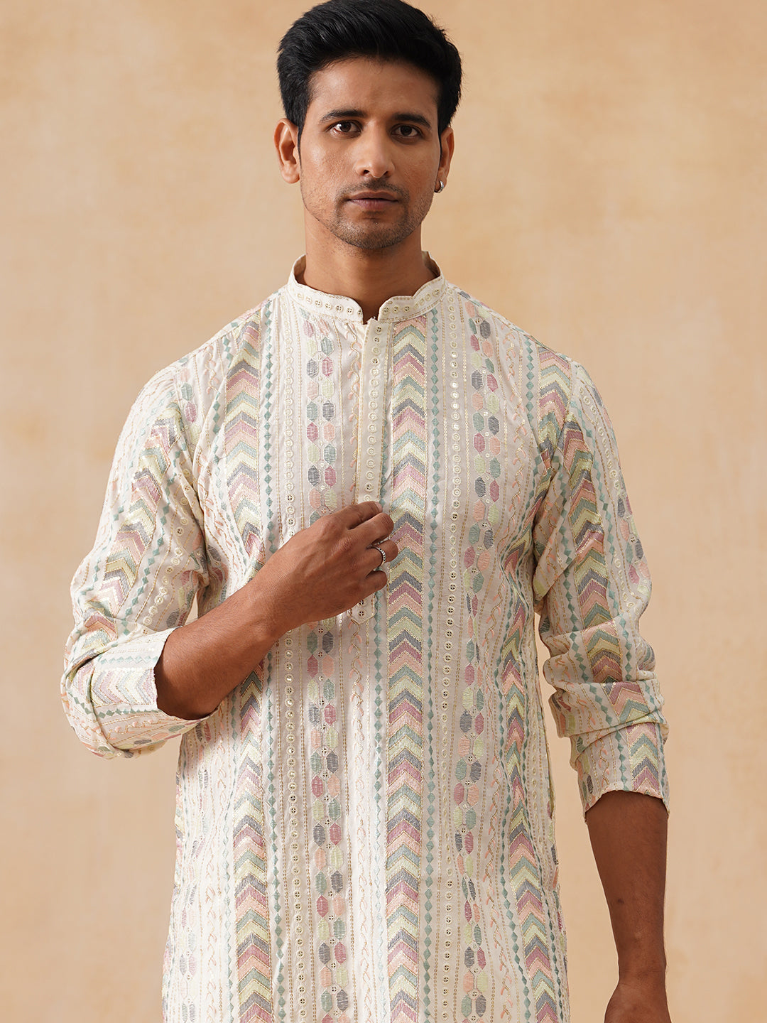 Embroidered And Sequins Kurta Pyjama Set For Men