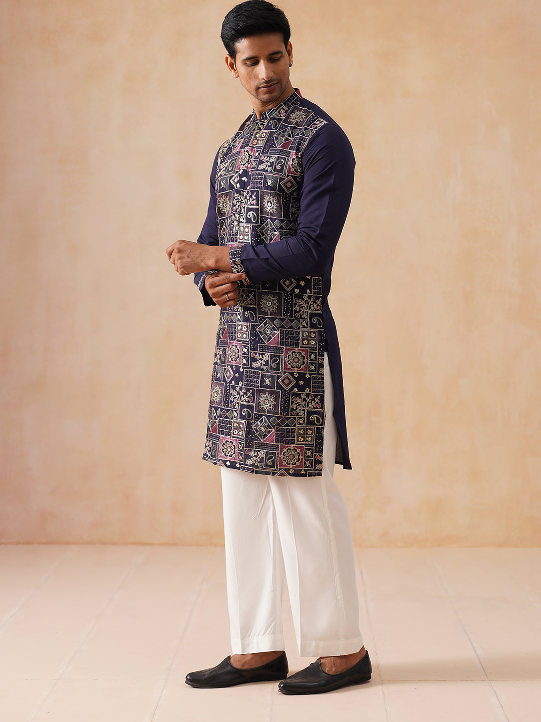 Embroidered Straight Kurta Set For Men