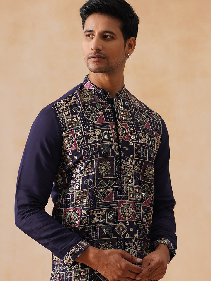 Embroidered Straight Kurta Set For Men