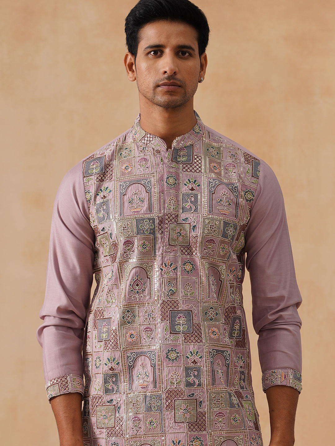 Embroidered Straight Kurta Set For Men