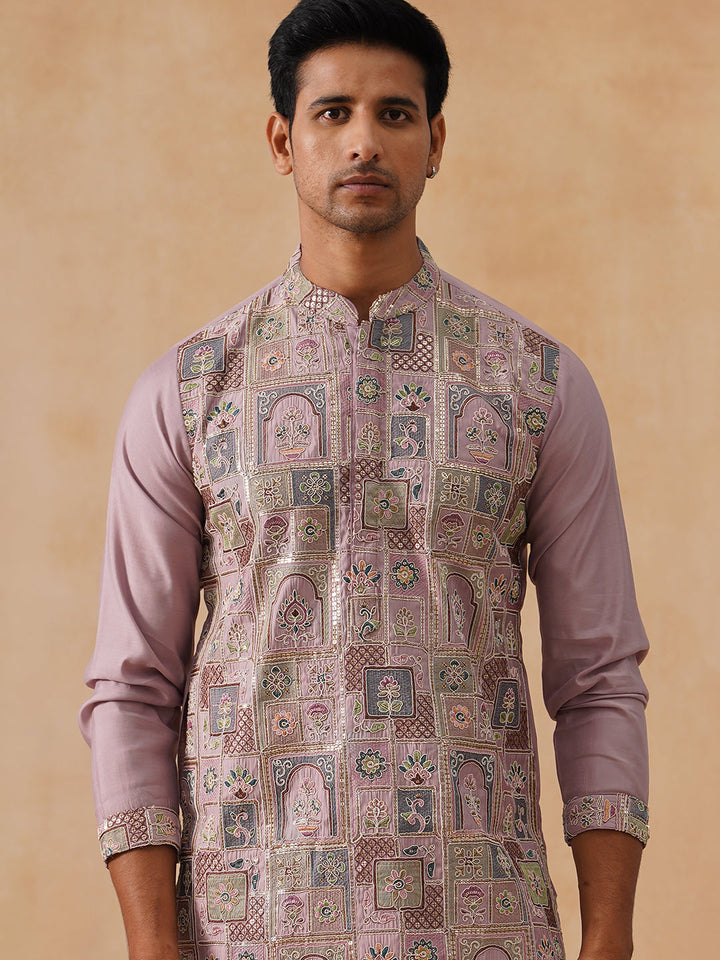 Embroidered Straight Kurta Set For Men