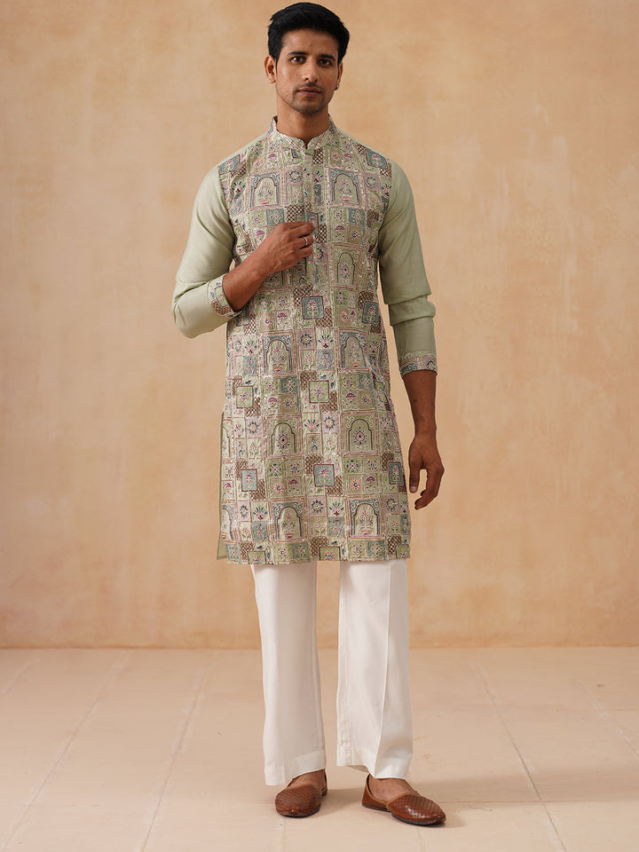 Embroidered Straight Kurta Set For Men
