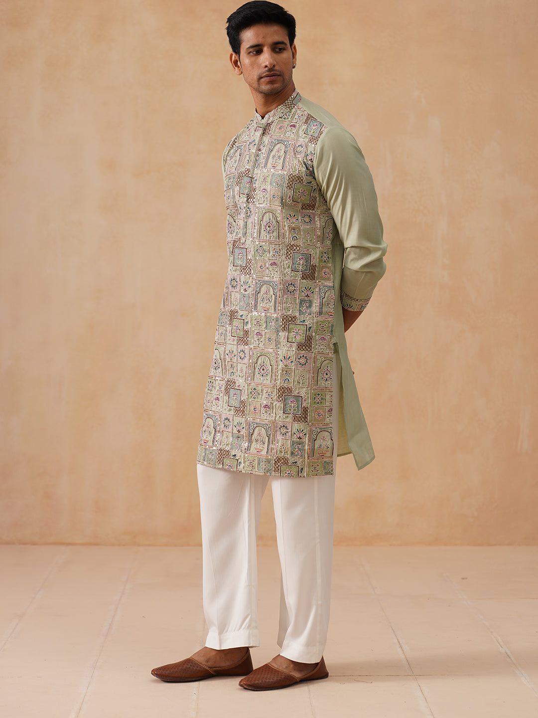 Embroidered Straight Kurta Set For Men