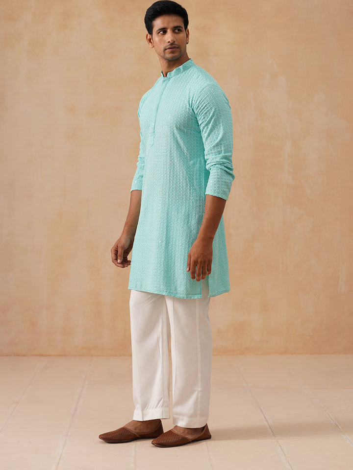 Embroidered &amp; Sequence Kurta Pyjama For Men