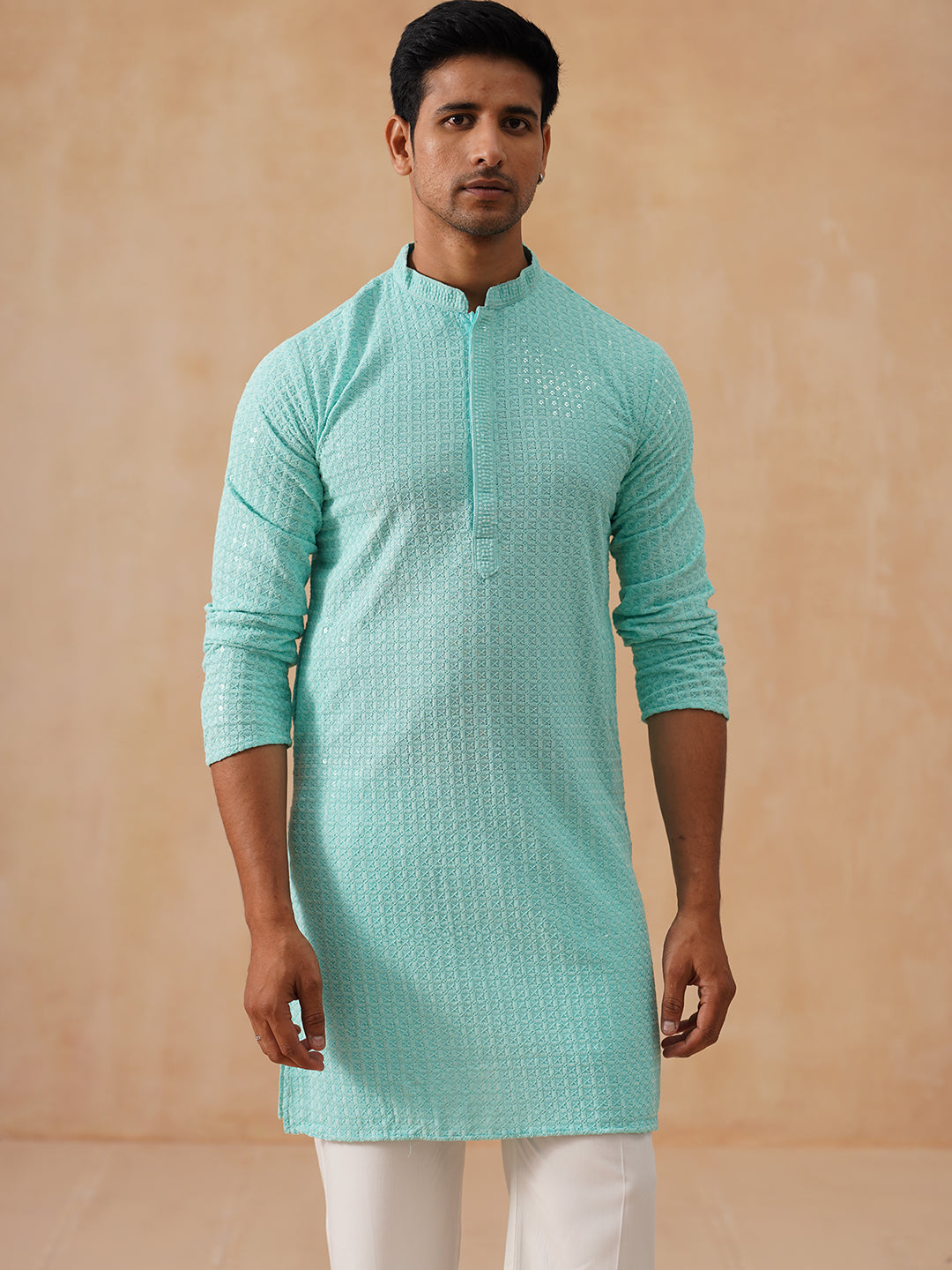 Embroidered &amp; Sequence Kurta Pyjama For Men