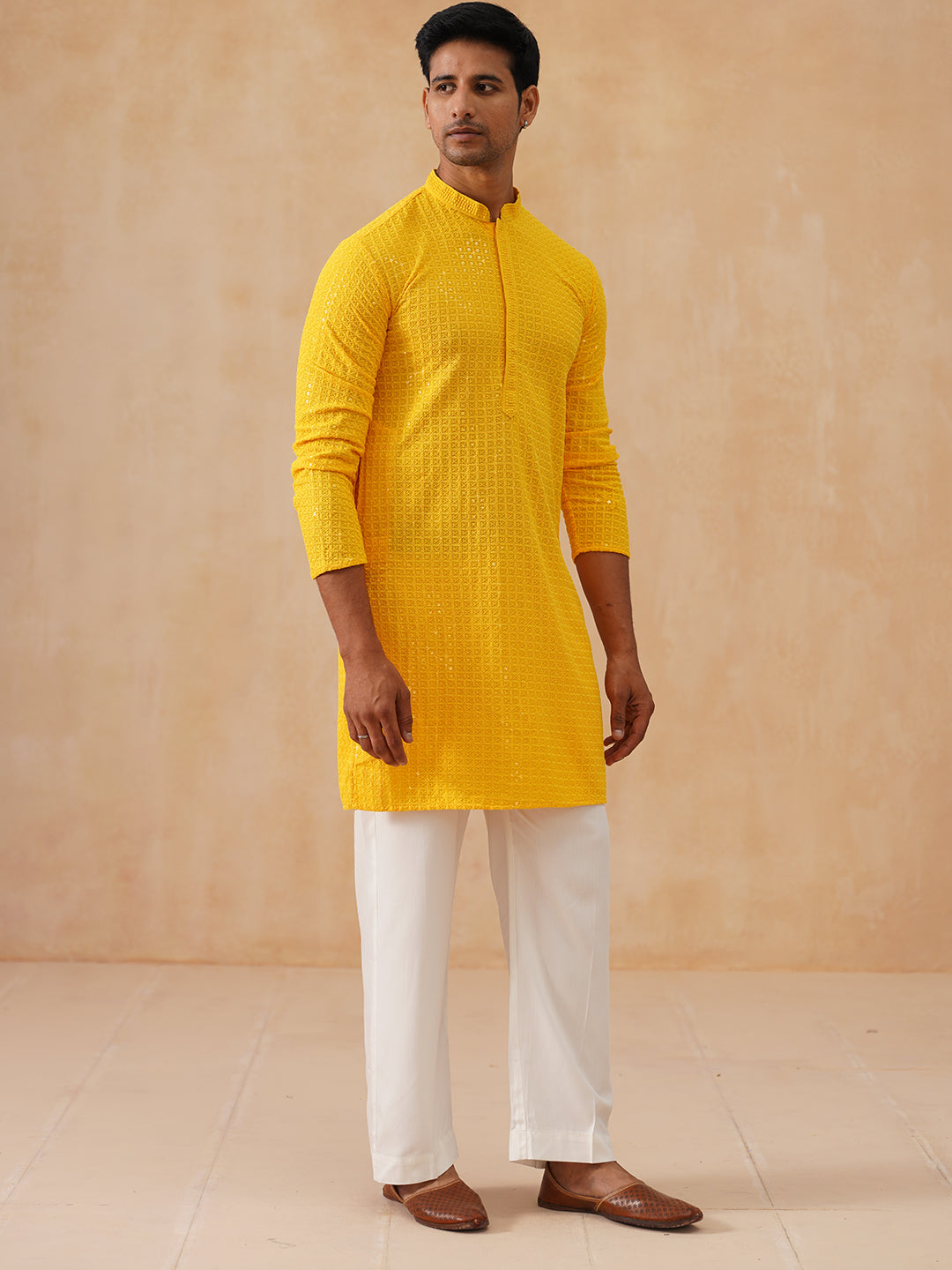 Embroidered &amp; Sequence Kurta Pyjama For Men
