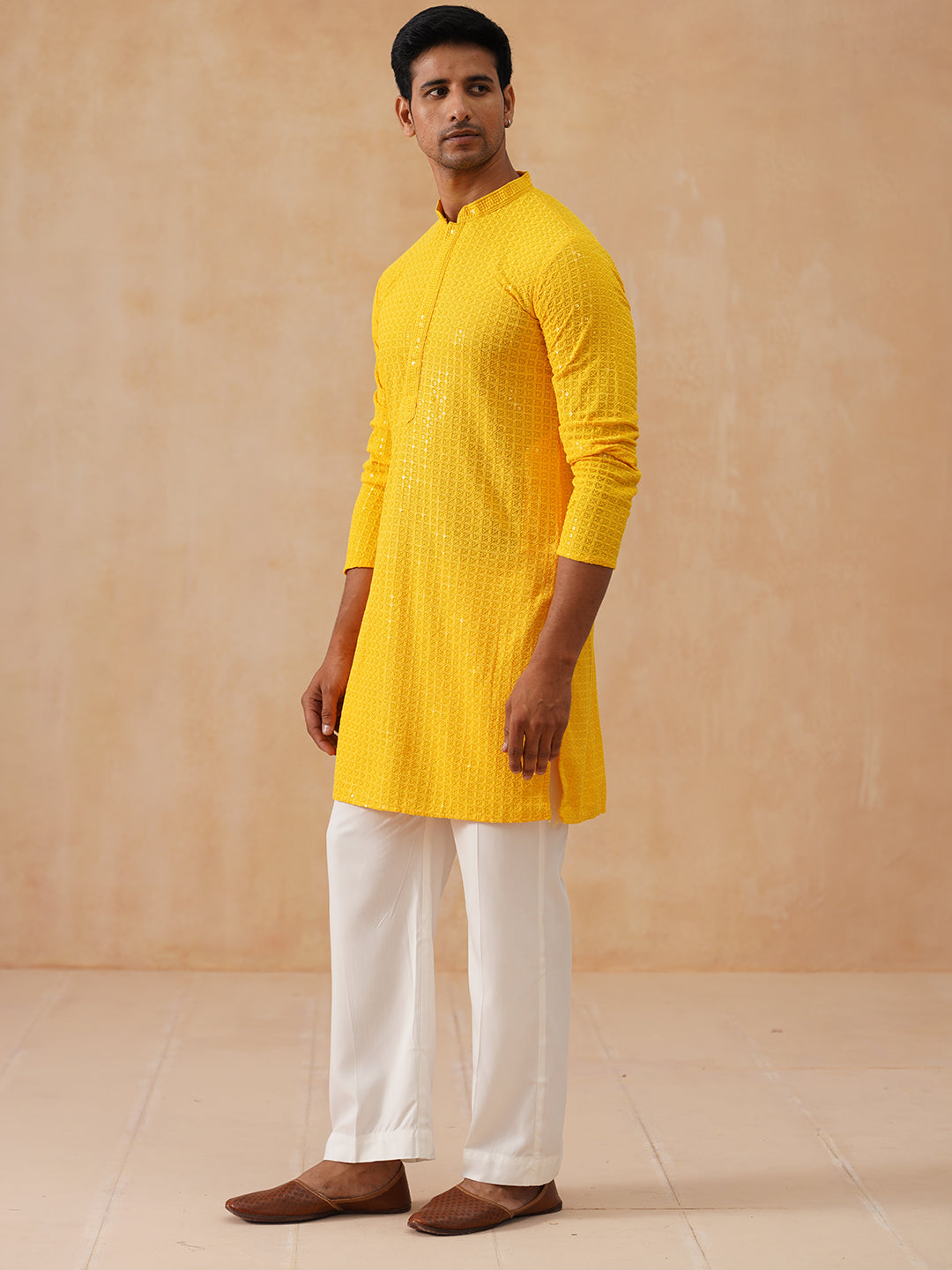Embroidered &amp; Sequence Kurta Pyjama For Men