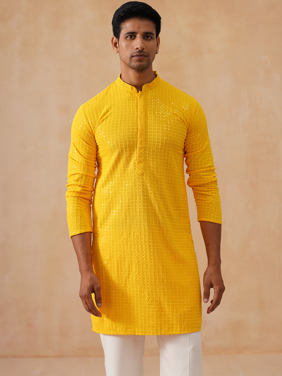Embroidered &amp; Sequence Kurta Pyjama For Men