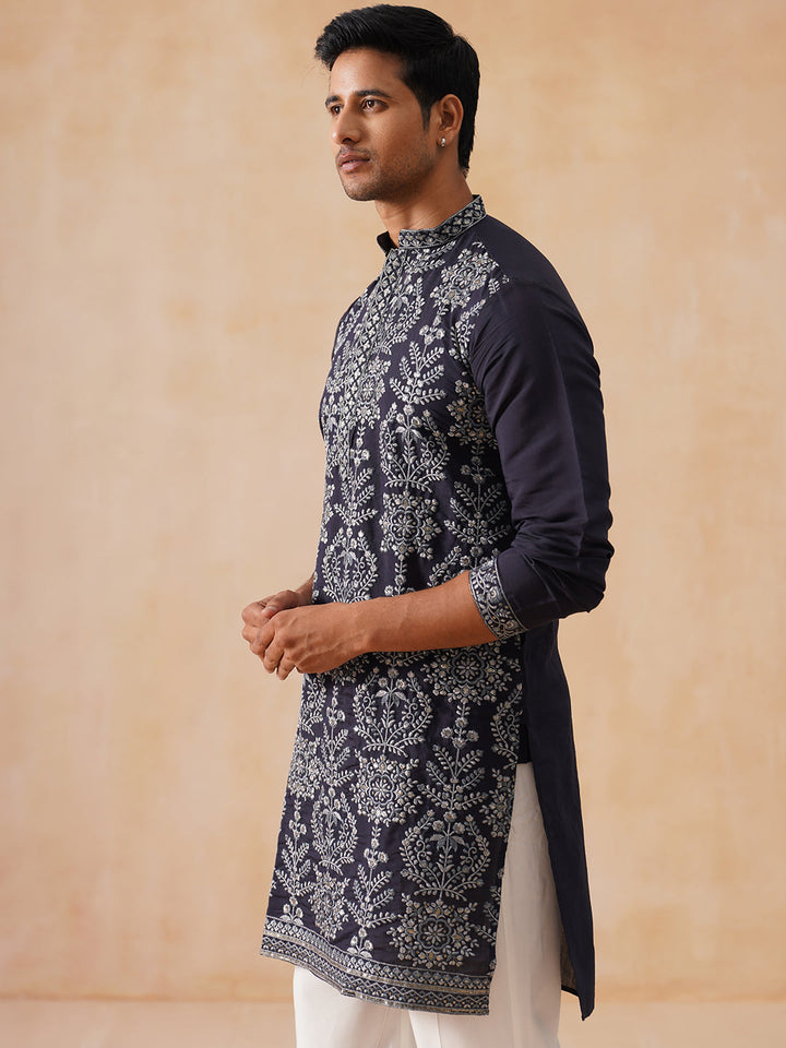 Embroidered Straight Kurta Pyjama Set For Men