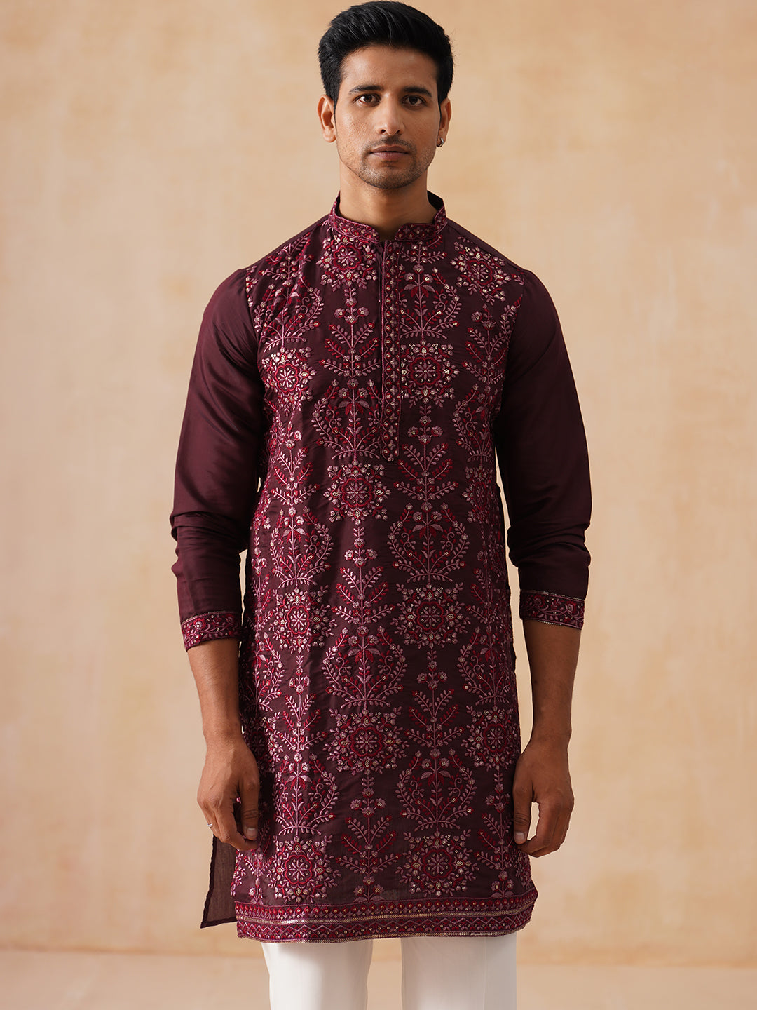 Embroidered Straight Kurta Pyjama Set For Men