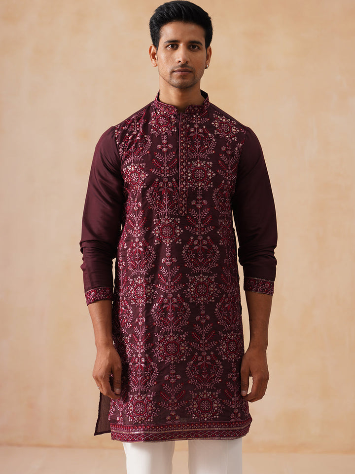 Embroidered Straight Kurta Pyjama Set For Men
