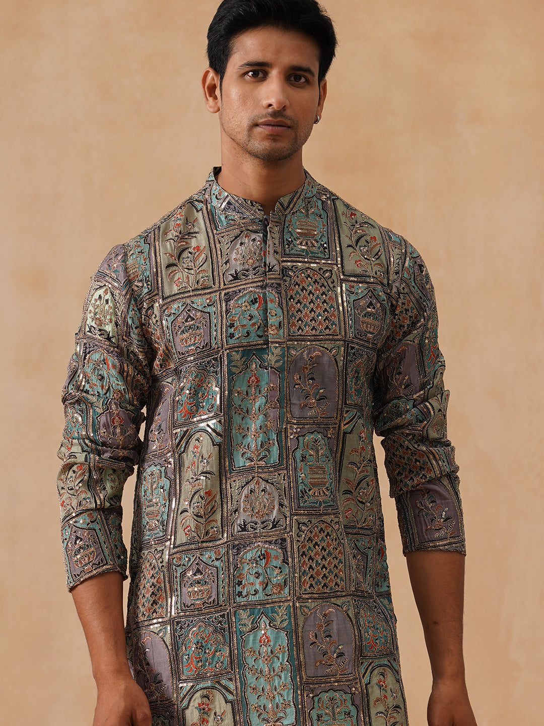Silk Blend Embroidered Kurta With Pyjama