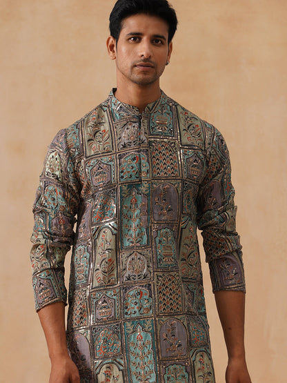 Silk Blend Embroidered Kurta With Pyjama