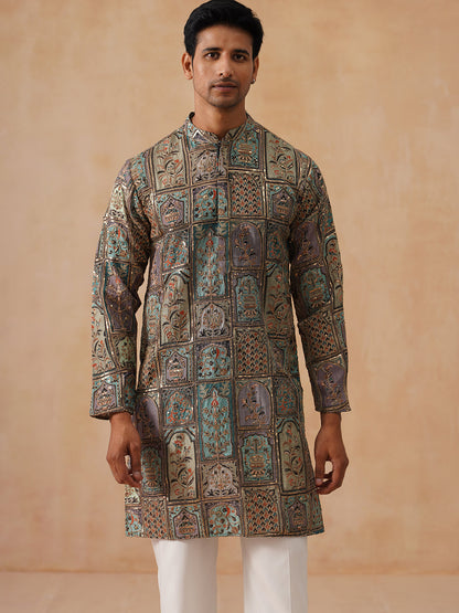 Silk Blend Embroidered Kurta With Pyjama