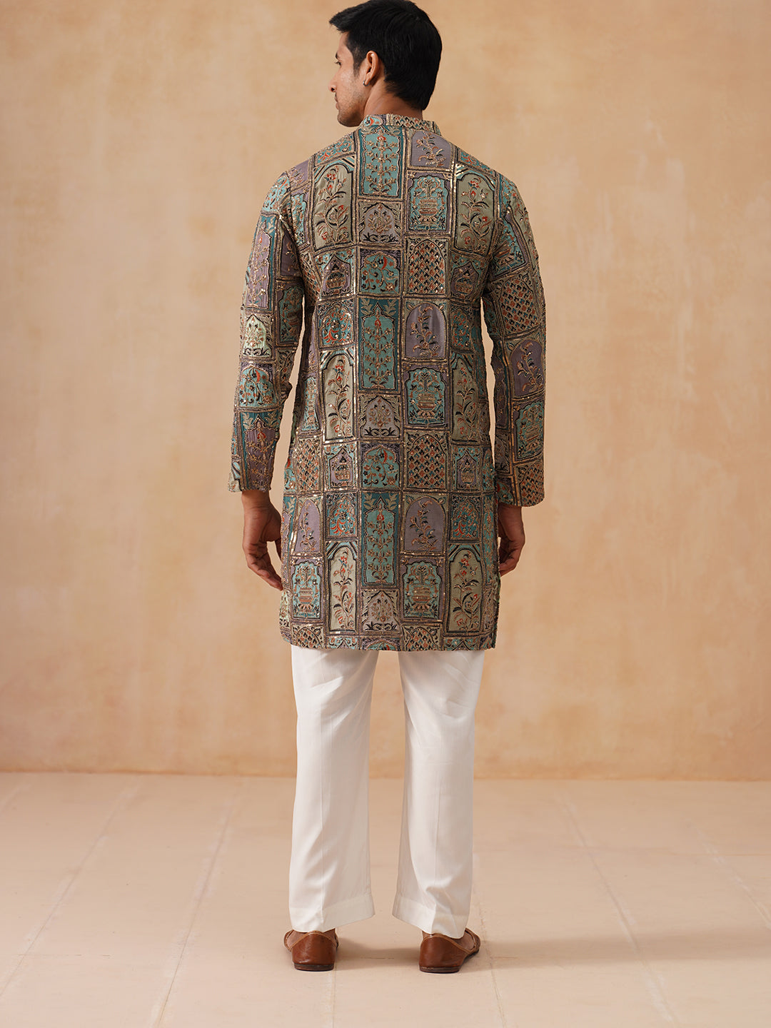 Silk Blend Embroidered Kurta With Pyjama