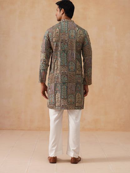 Silk Blend Embroidered Kurta With Pyjama