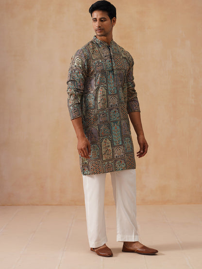 Silk Blend Embroidered Kurta With Pyjama