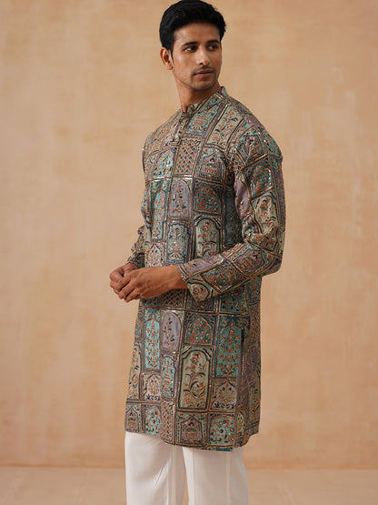 Silk Blend Embroidered Kurta With Pyjama