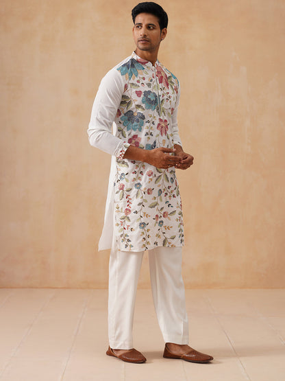 White Embroidered Kurta Set With Sequins & Zari Work