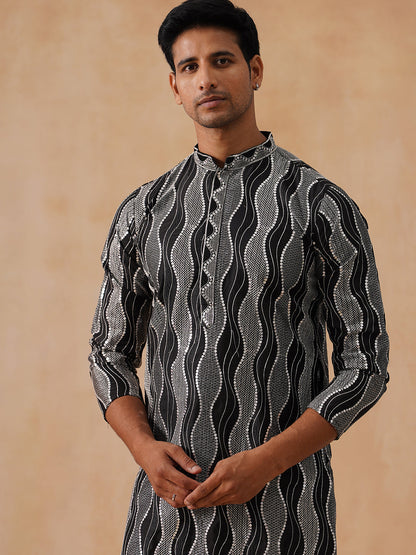 Silk Blend Kurta Pyjama Set With Mirror Work Embroidery