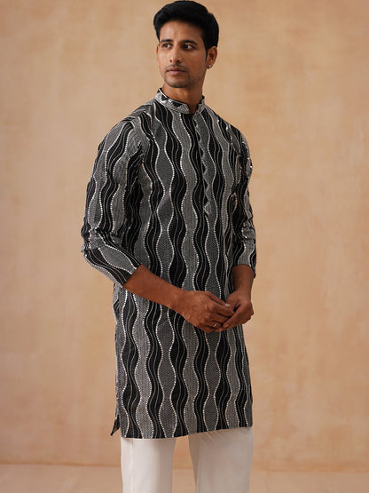 Silk Blend Kurta Pyjama Set With Mirror Work Embroidery