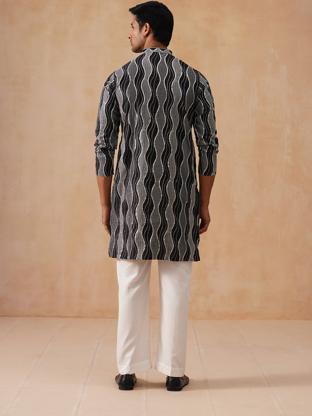 Silk Blend Kurta Pyjama Set With Mirror Work Embroidery
