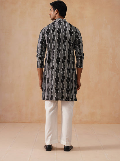 Silk Blend Kurta Pyjama Set With Mirror Work Embroidery