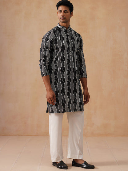 Silk Blend Kurta Pyjama Set With Mirror Work Embroidery
