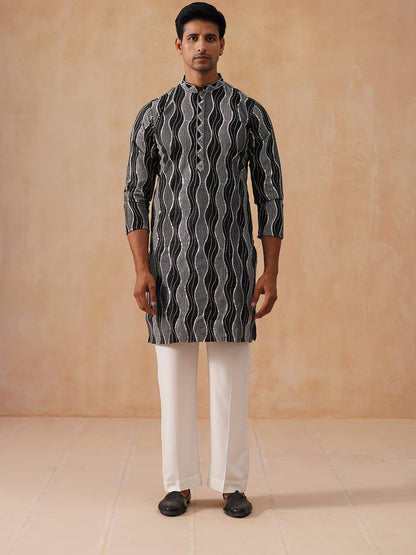 Silk Blend Kurta Pyjama Set With Mirror Work Embroidery