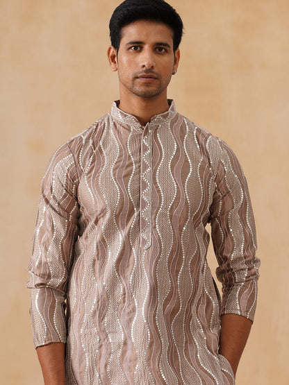 Silk Blend Kurta Pyjama Set With Mirror Work Embroidery