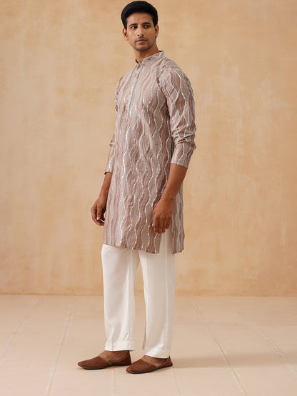 Silk Blend Kurta Pyjama Set With Mirror Work Embroidery