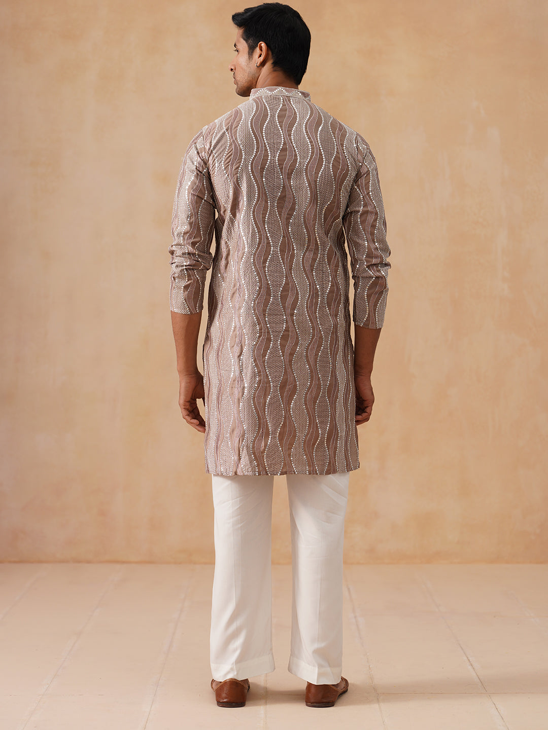 Silk Blend Kurta Pyjama Set With Mirror Work Embroidery