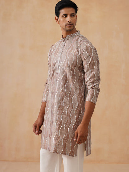 Silk Blend Kurta Pyjama Set With Mirror Work Embroidery