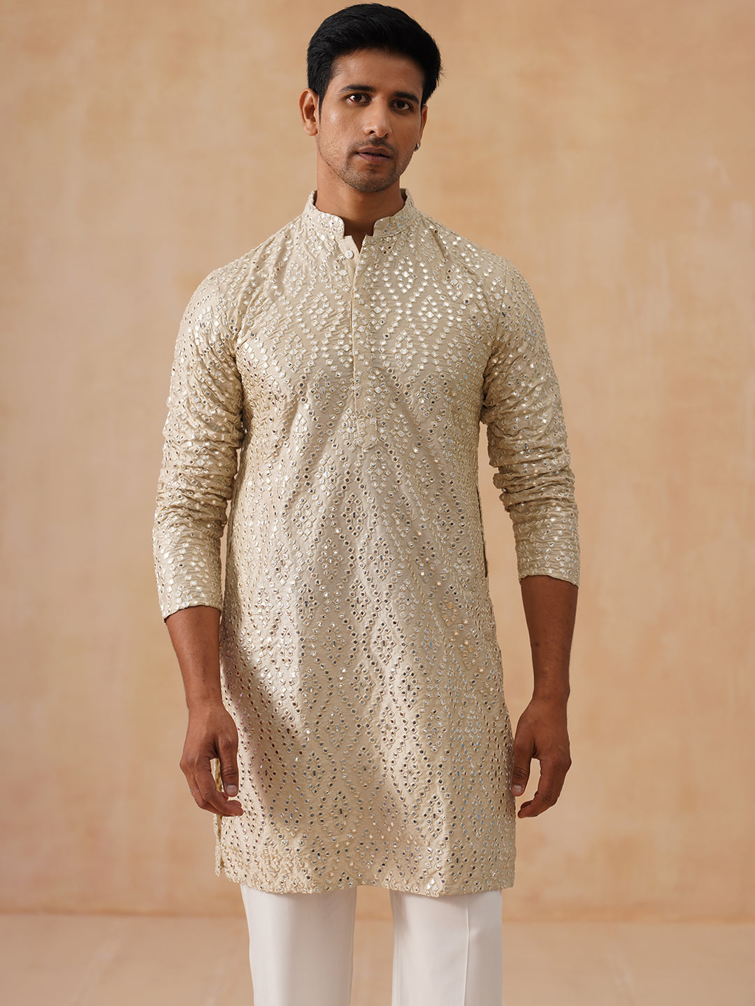 Traditional Mirror Embroidered Kurta Set For Men