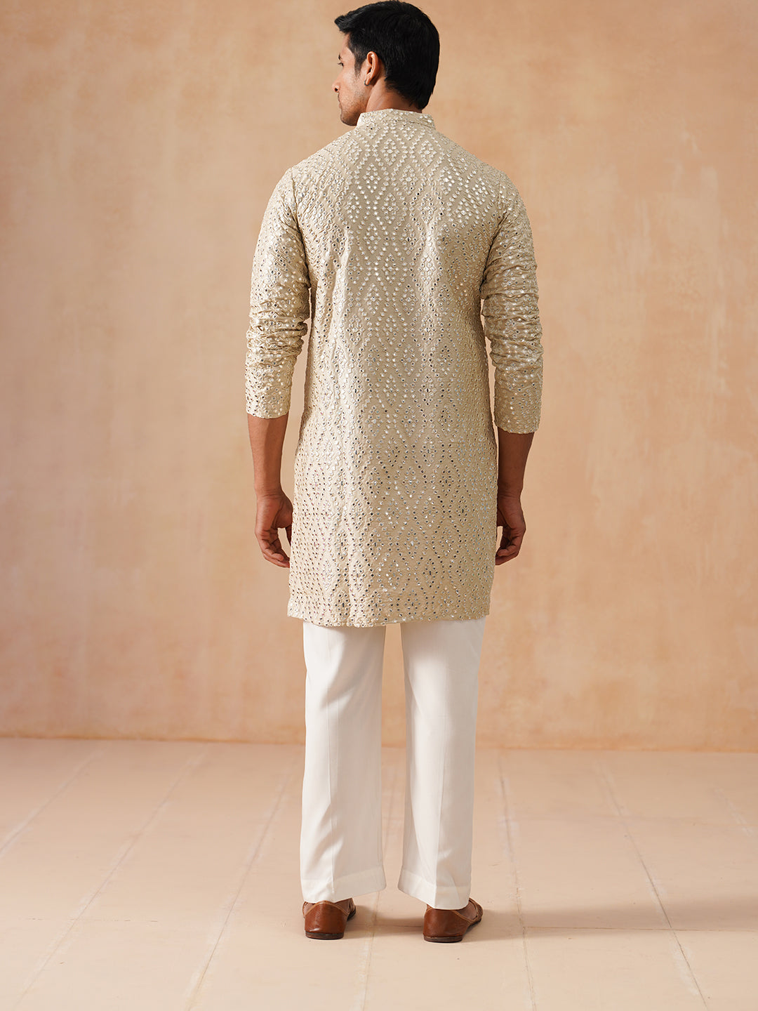 Traditional Mirror Embroidered Kurta Set For Men