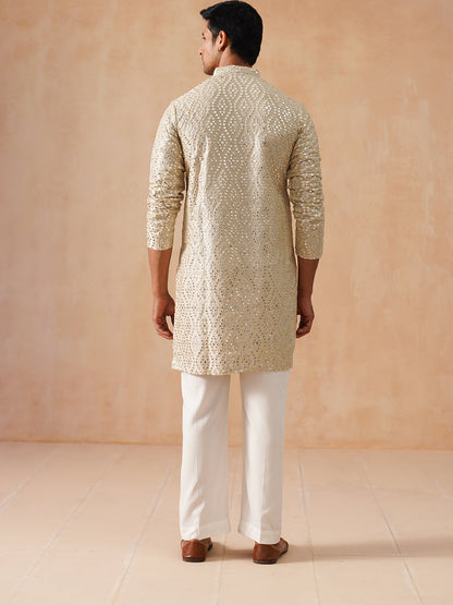 Traditional Mirror Embroidered Kurta Set For Men