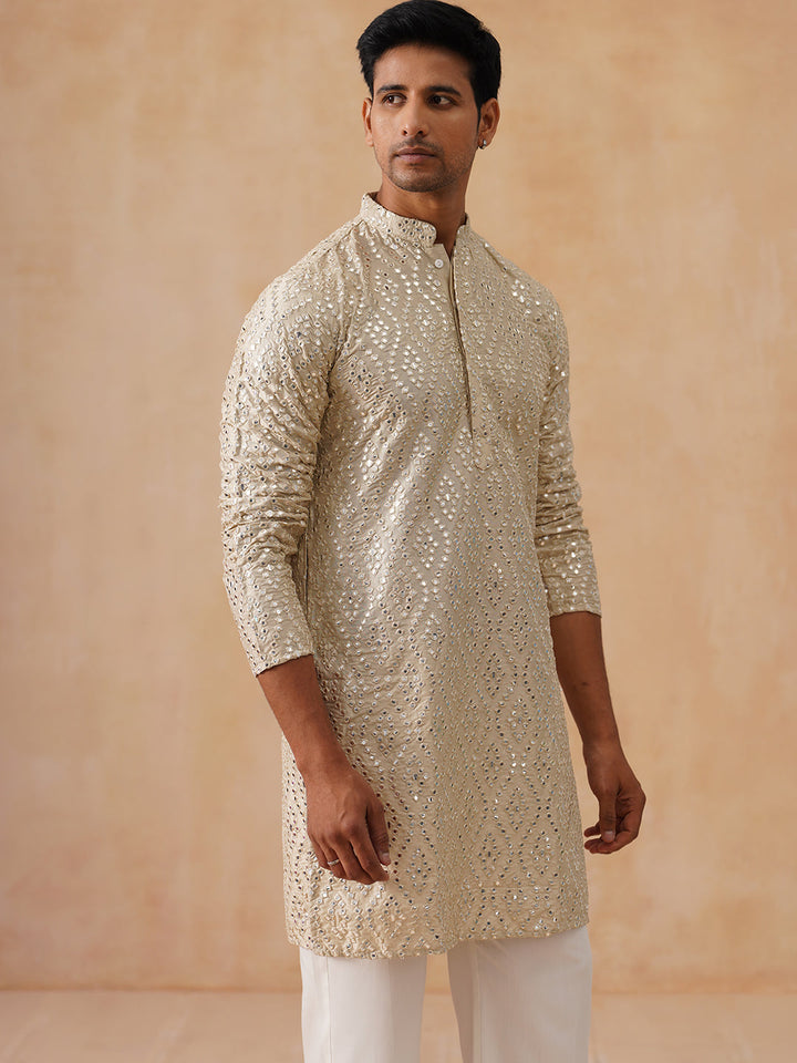 Traditional Mirror Embroidered Kurta Set For Men