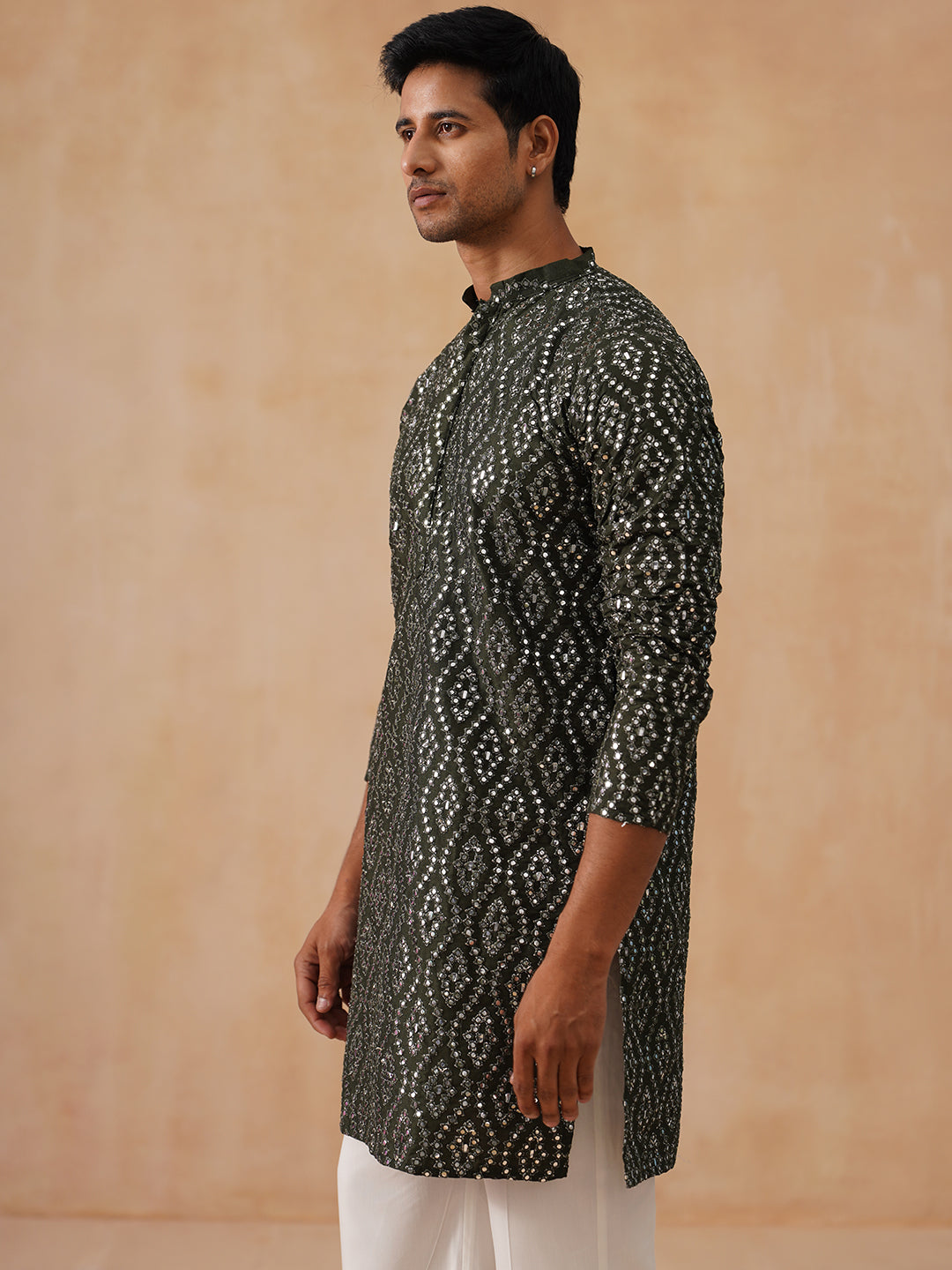 Traditional Mirror Embroidered Kurta Set For Men
