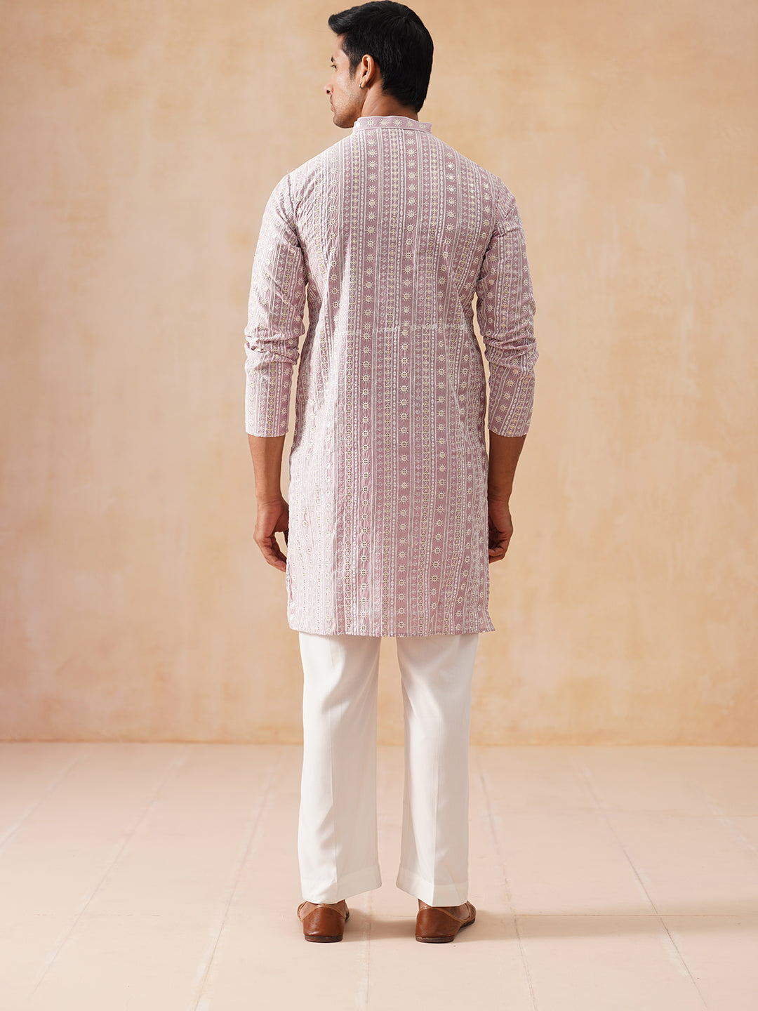 Pink Kurta Set With White Thread Embroidery
